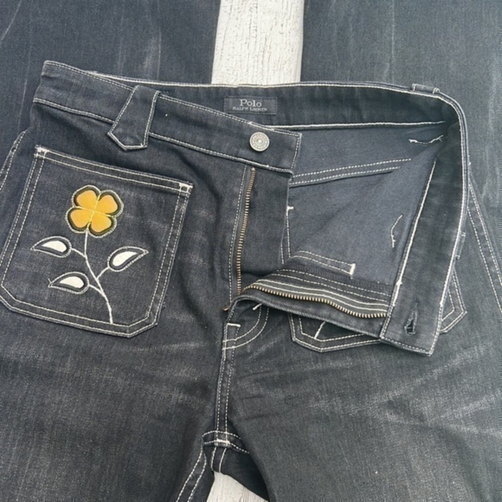 RARE Polo Ralph Lauren Jenn embroidered flared jeans RL Luxury Style - Picture 12 of 16